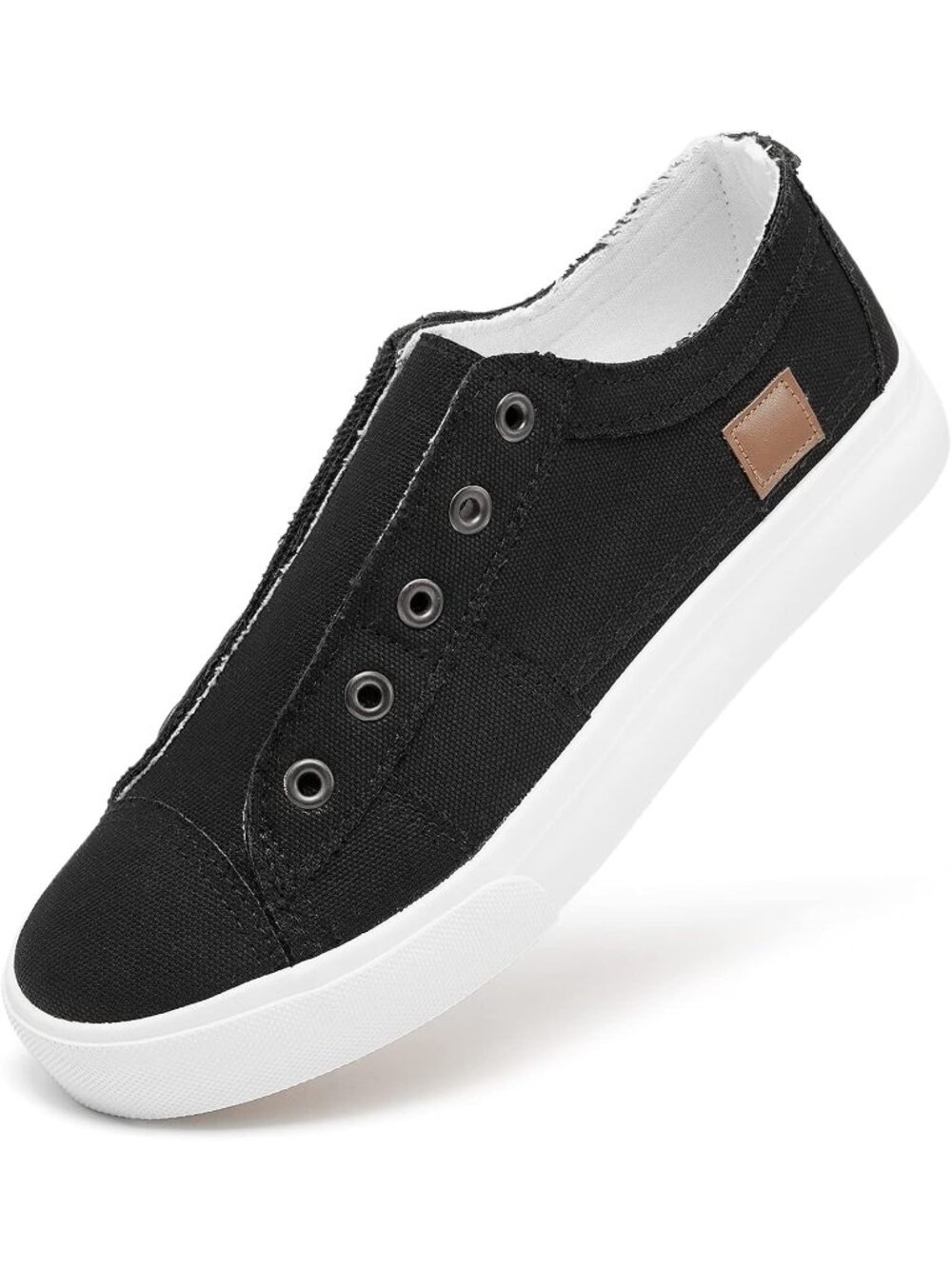 Womens Black Canvas Slip On Canvas Sneakers Non Slip Casual Fashion Sneakers